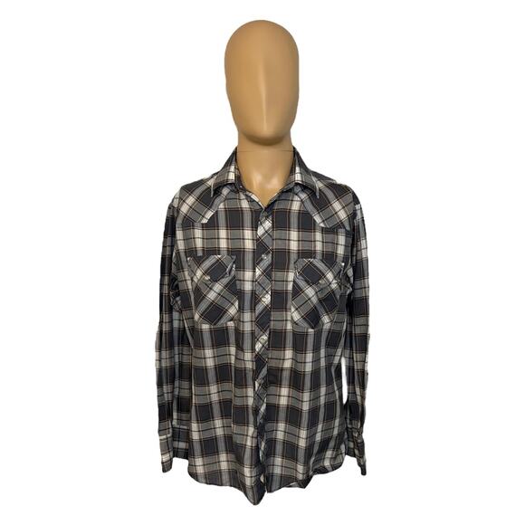 Vtg Holt Men's Western Shirt Gray Plaid with Pearl Snaps Line Dance Rodeo Medium - Picture 2 of 6